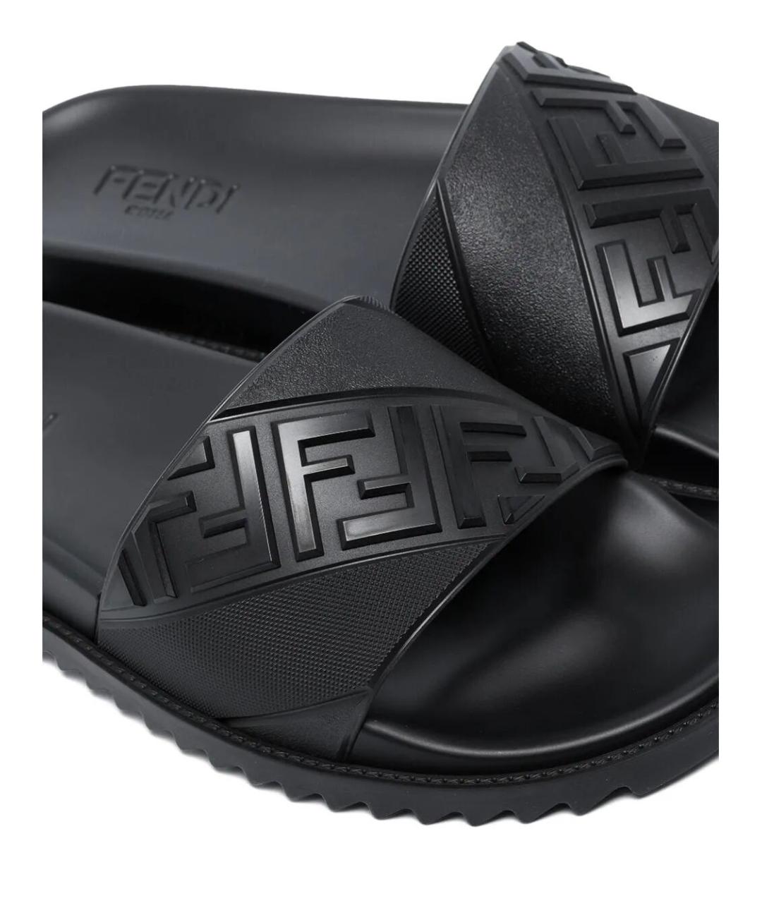 FENDI Черные резиновые шлепанцы, фото 4
