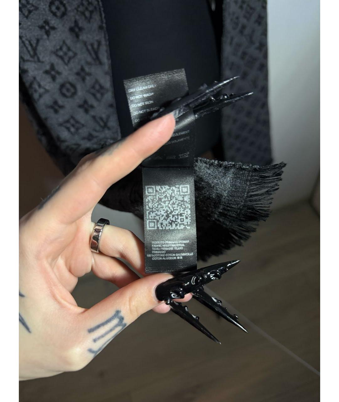 LOUIS VUITTON Антрацитовый шерстяной шарф, фото 8