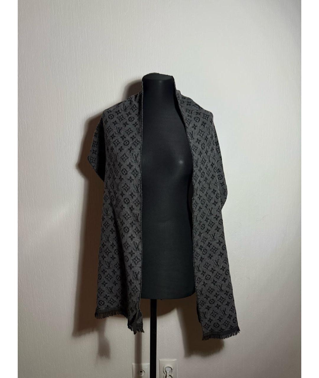 LOUIS VUITTON Антрацитовый шерстяной шарф, фото 2