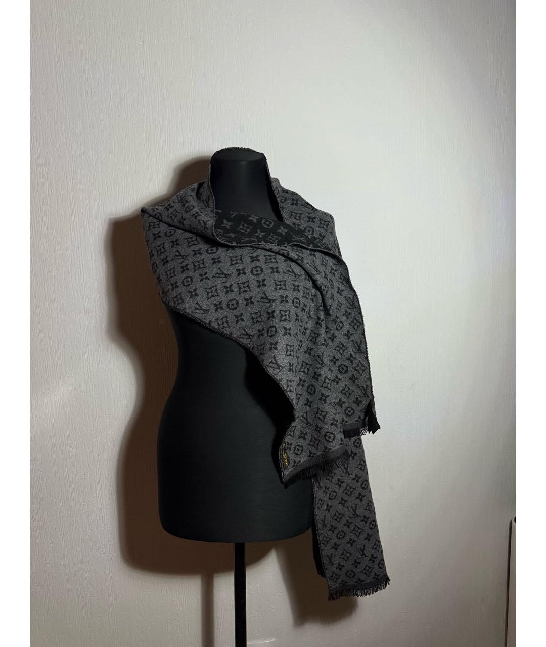 LOUIS VUITTON Антрацитовый шерстяной шарф, фото 3