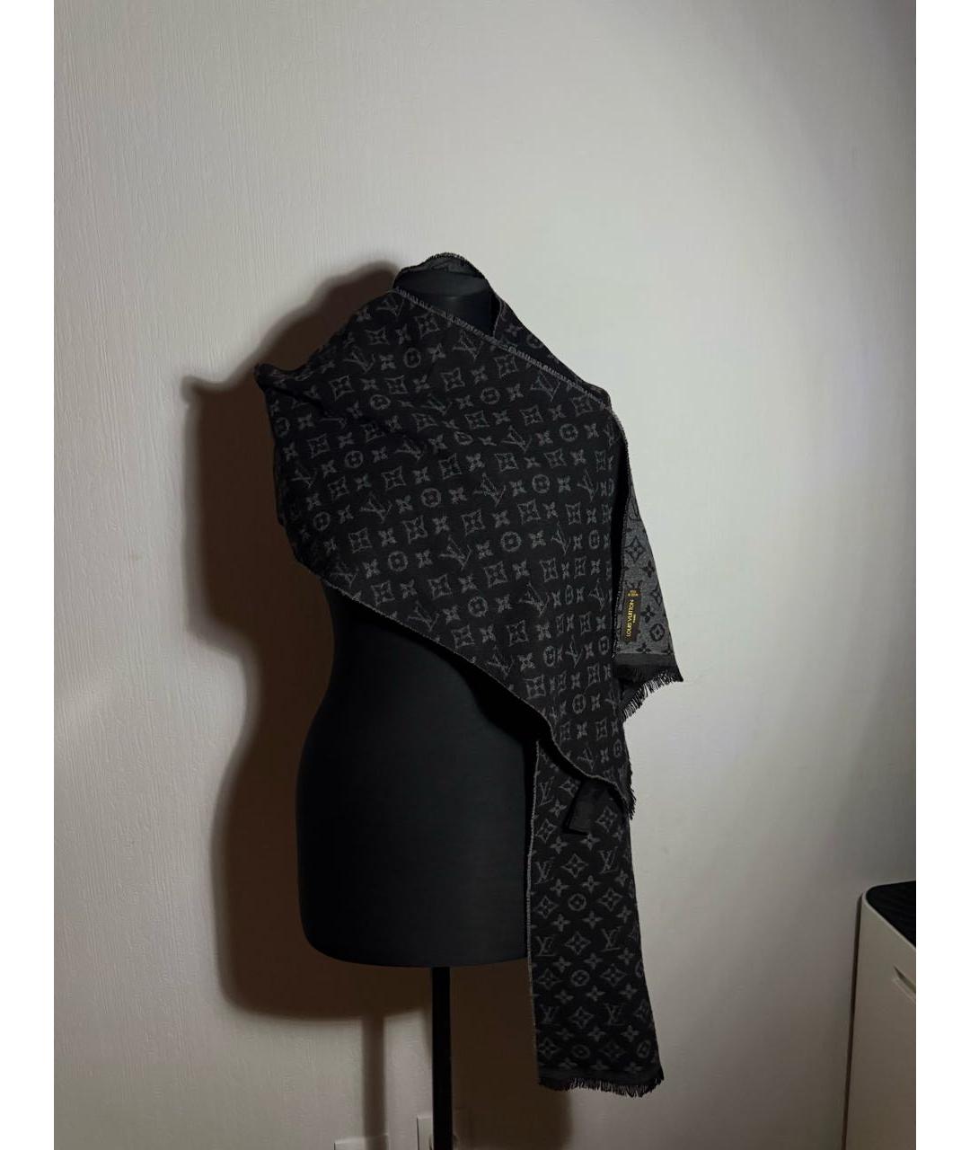 LOUIS VUITTON Антрацитовый шерстяной шарф, фото 9