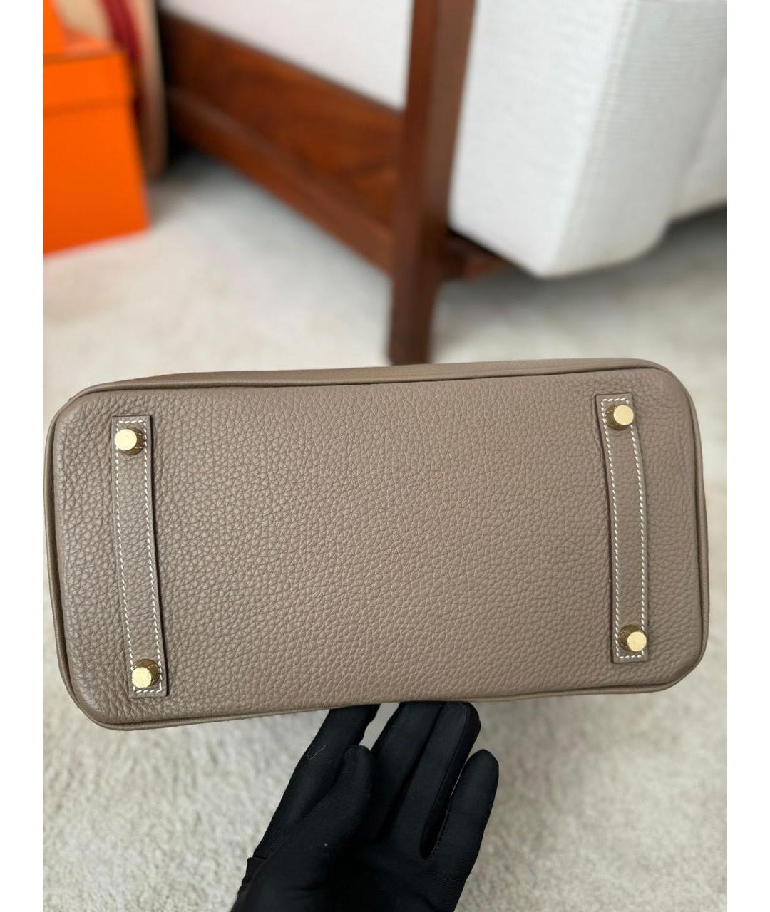 HERMES Серая кожаная сумка с короткими ручками, фото 3