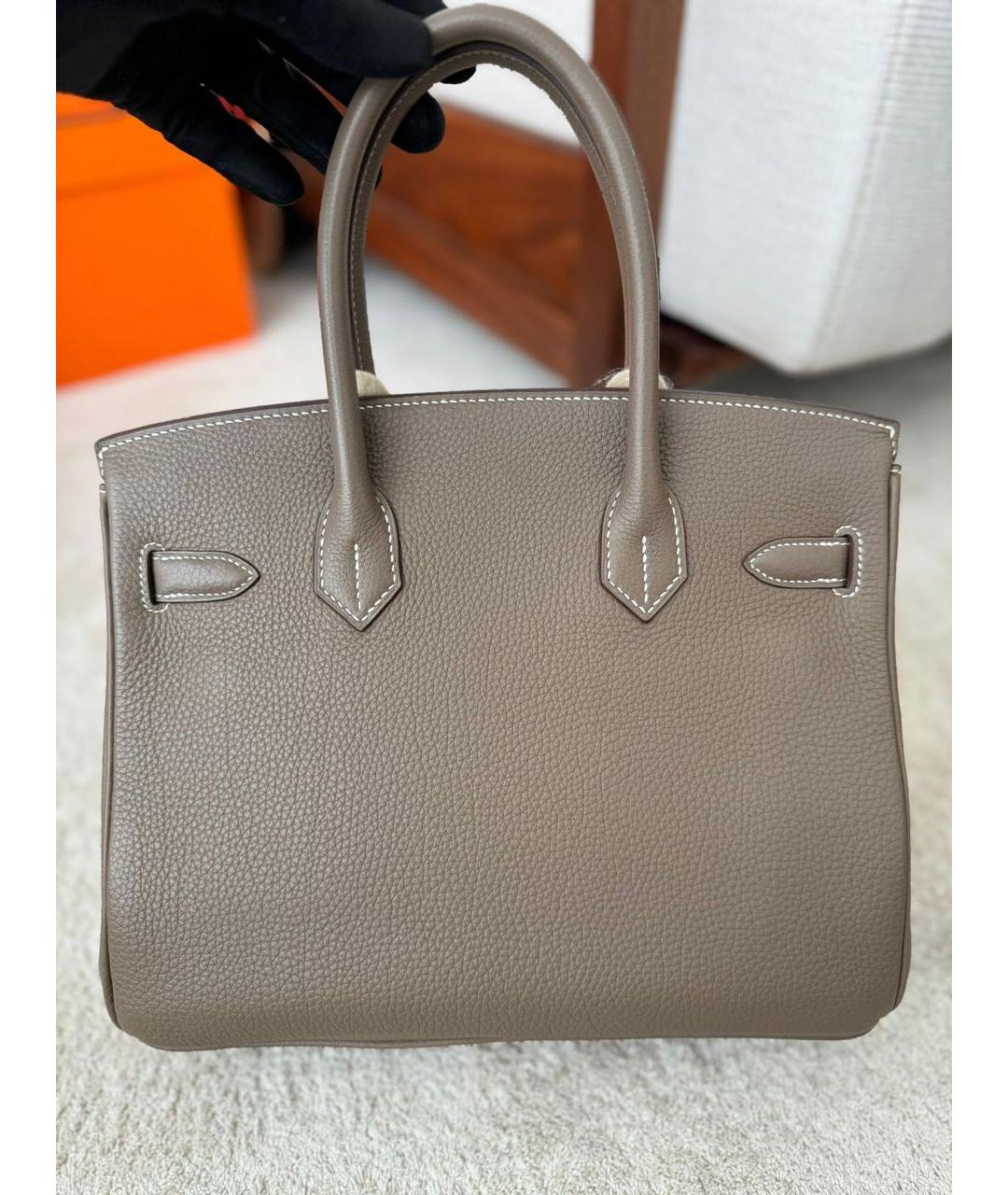 HERMES Серая кожаная сумка с короткими ручками, фото 2