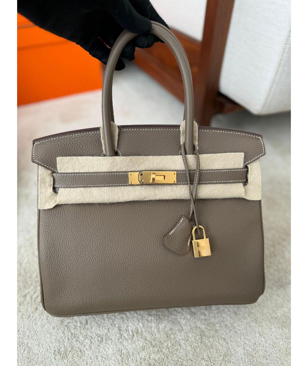 HERMES Серая кожаная сумка с короткими ручками, фото 5