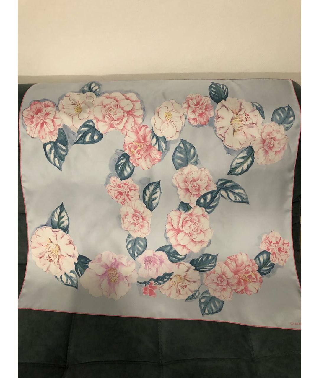CHANEL Голубой шелковый платок, фото 4