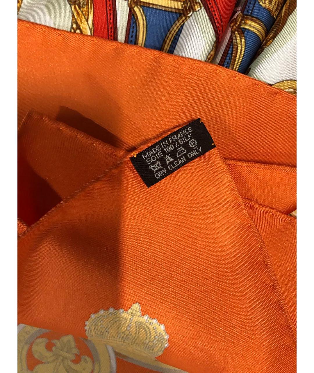 HERMES Оранжевый шелковый платок, фото 2