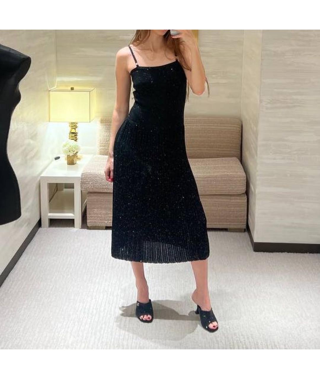 CHANEL Черное шелковое повседневное платье, фото 2
