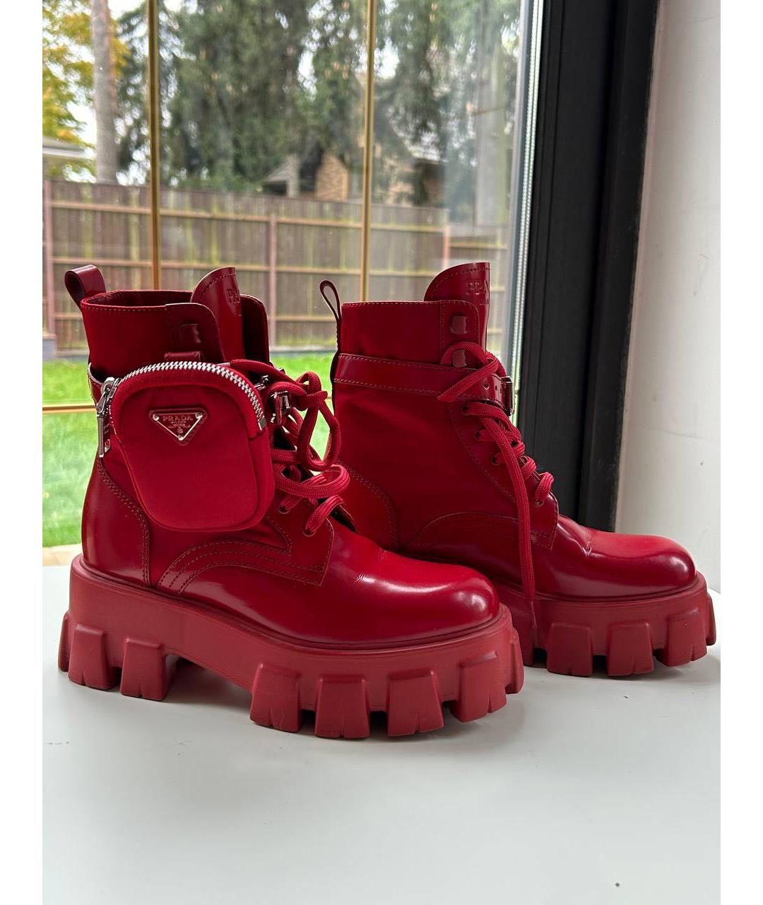 PRADA Красные кожаные ботинки, фото 7