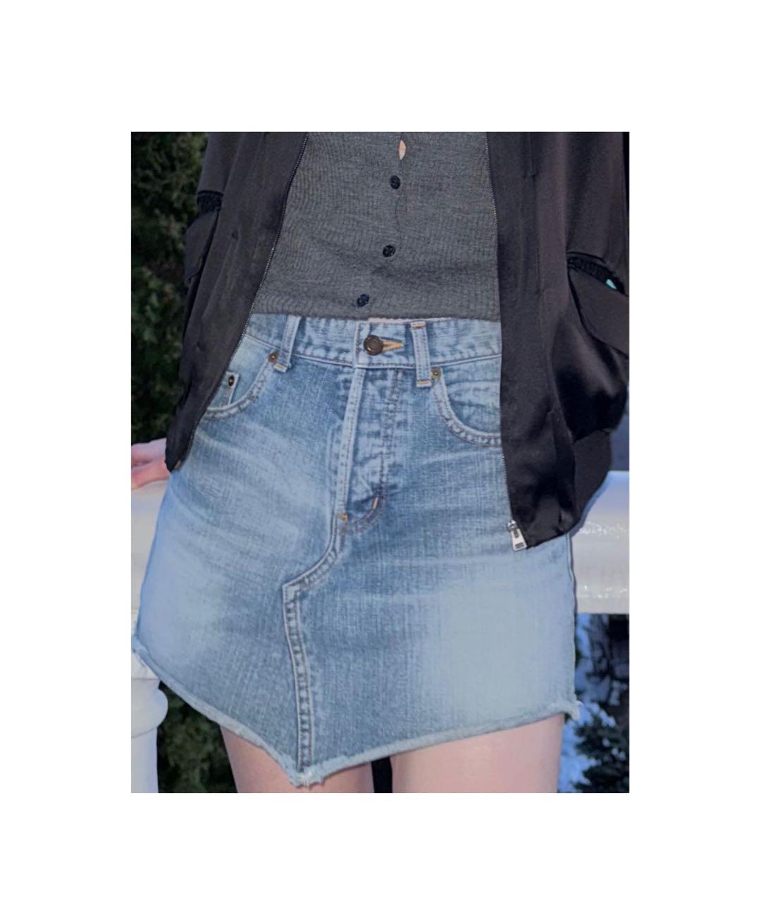 SAINT LAURENT Голубая деним юбка мини, фото 6