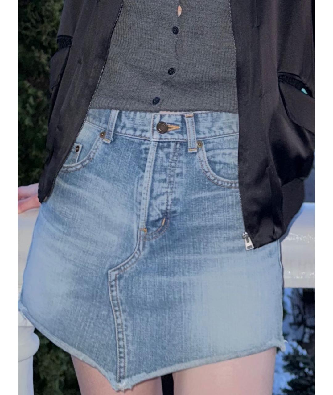 SAINT LAURENT Голубая деним юбка мини, фото 3