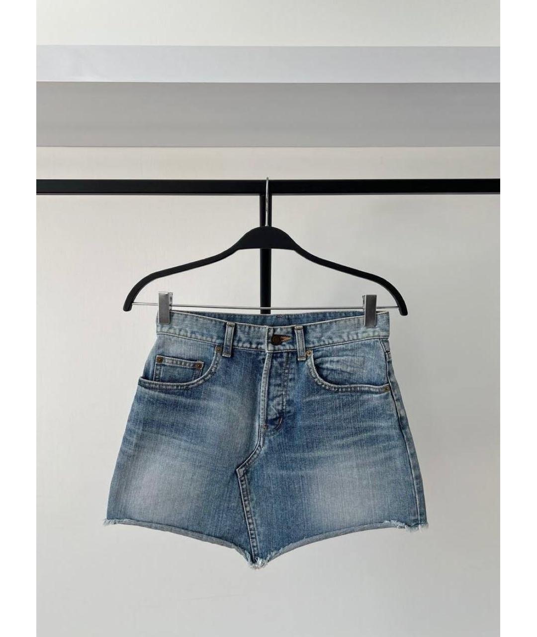 SAINT LAURENT Голубая деним юбка мини, фото 2