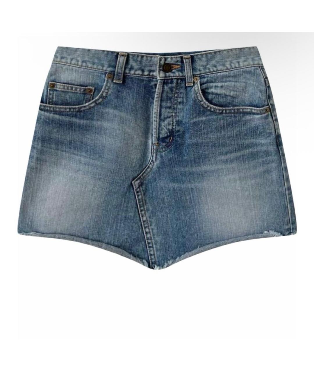 SAINT LAURENT Голубая деним юбка мини, фото 5