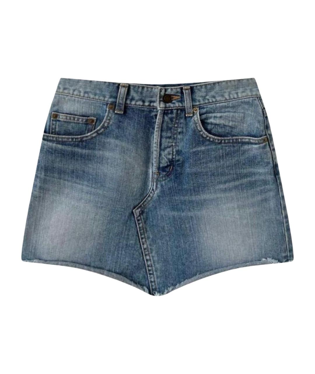 SAINT LAURENT Голубая деним юбка мини, фото 1