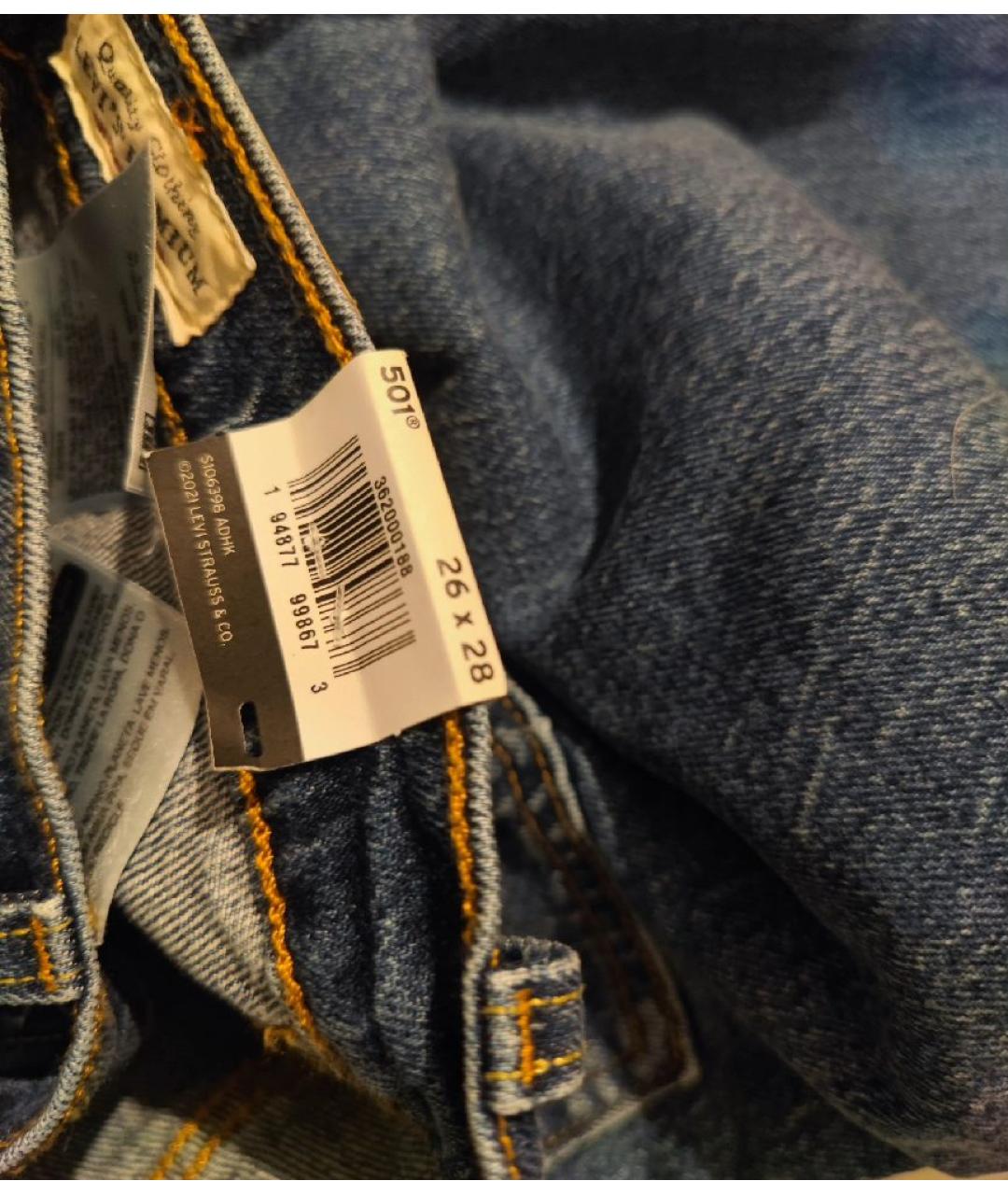 LEVI'S Синие хлопко-эластановые прямые джинсы, фото 6
