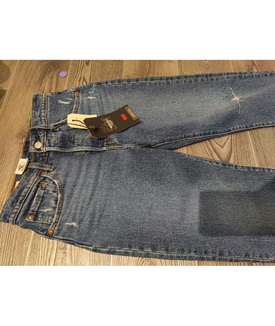 LEVI'S Синие хлопко-эластановые прямые джинсы, фото 3