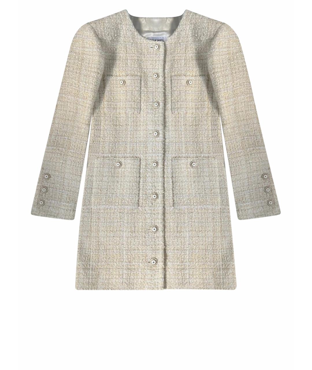 CHANEL Бежевое твидовое коктейльное платье, фото 1