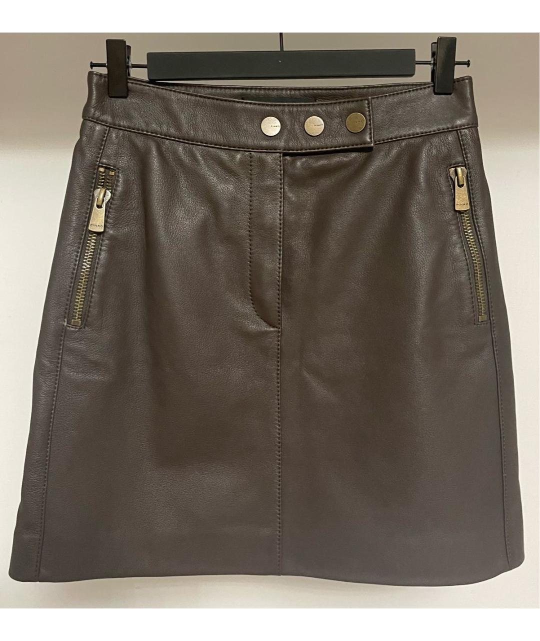 PINKO Коричневая кожаная юбка миди, фото 7