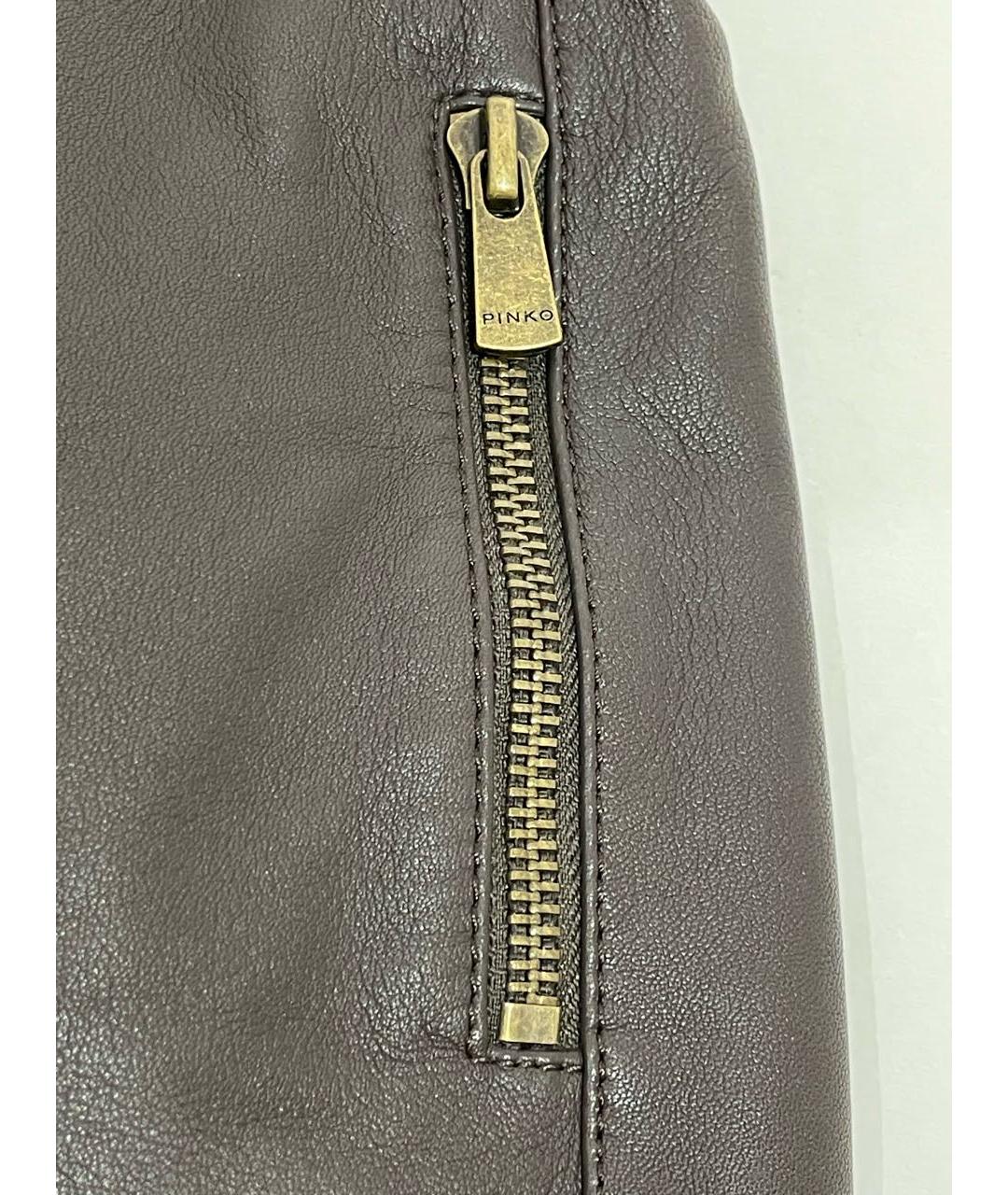 PINKO Коричневая кожаная юбка миди, фото 4