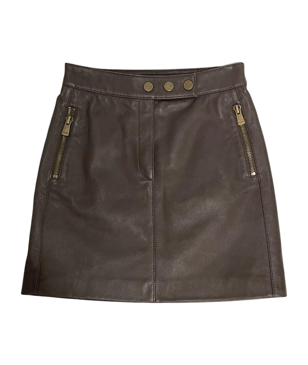 PINKO Коричневая кожаная юбка миди, фото 1
