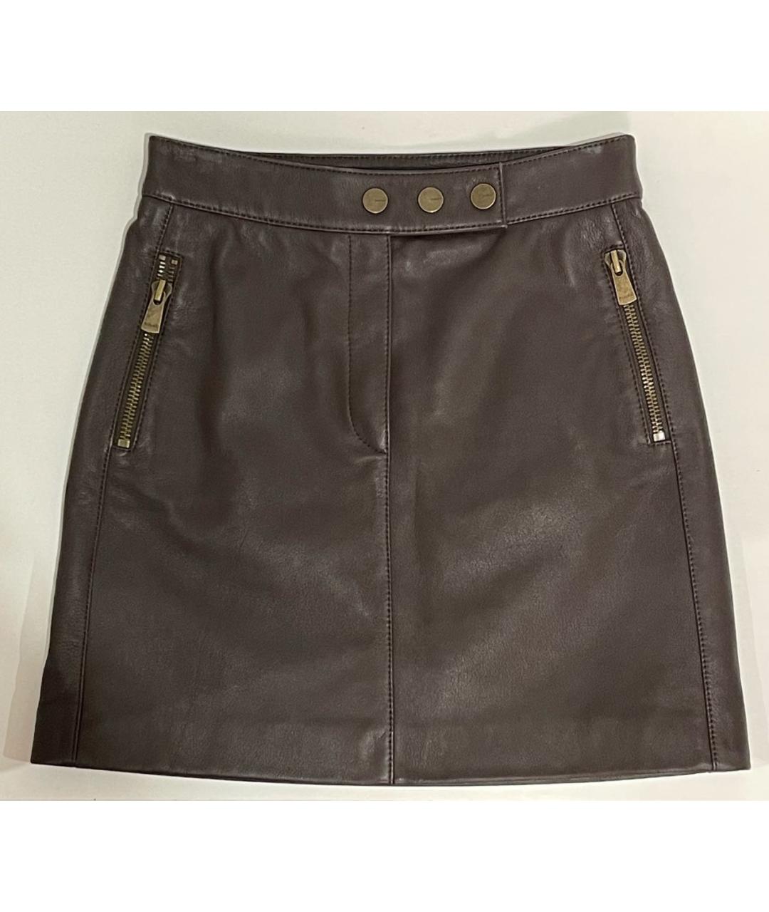 PINKO Коричневая кожаная юбка миди, фото 8