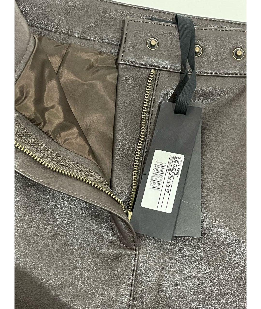 PINKO Коричневая кожаная юбка миди, фото 3