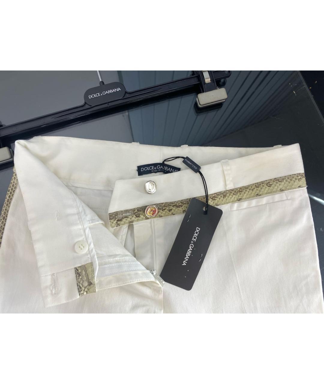 DOLCE&GABBANA Белые хлопко-эластановые прямые брюки, фото 3