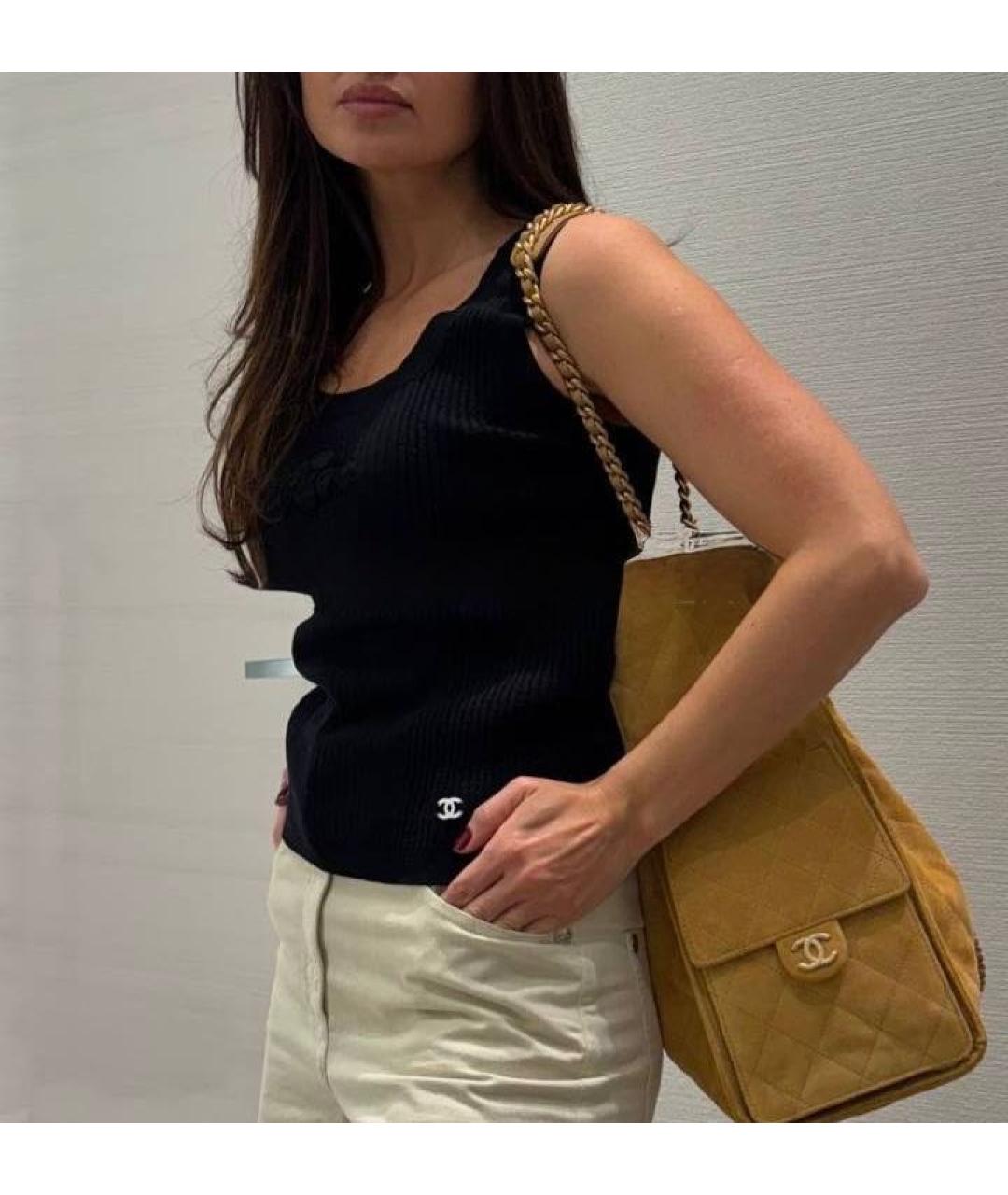 CHANEL Черная хлопко-эластановая майка, фото 2