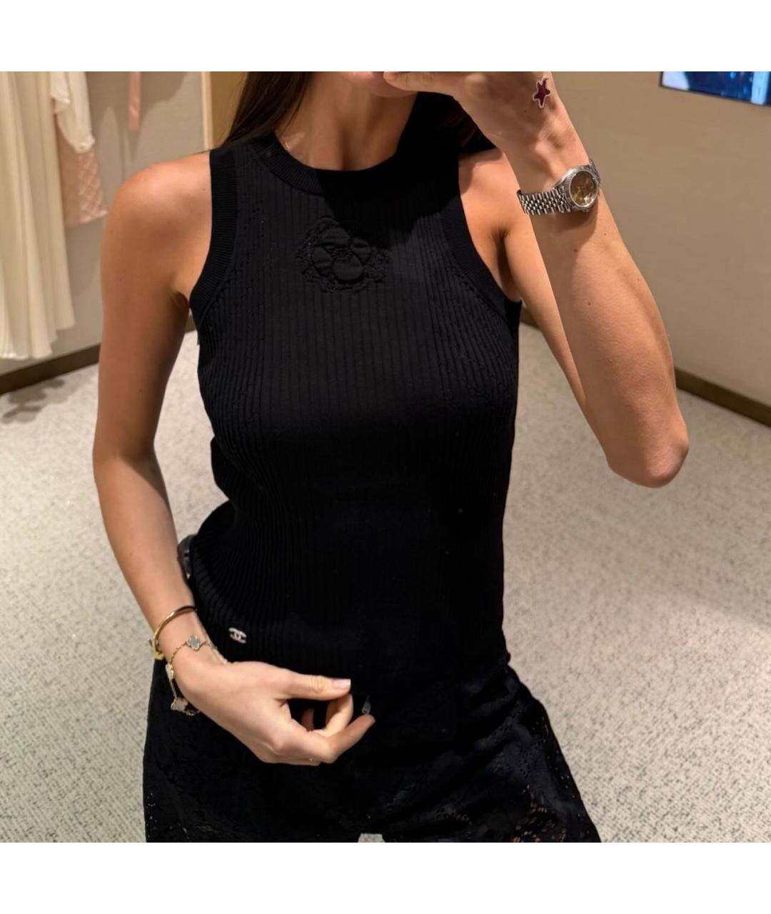 CHANEL Черная хлопко-эластановая майка, фото 4