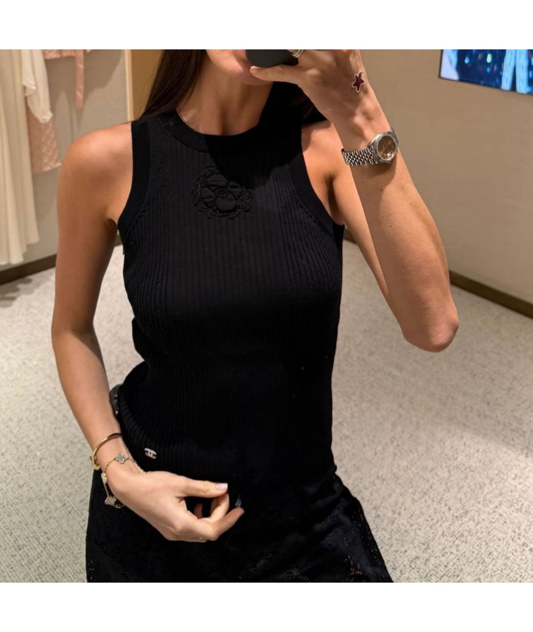 CHANEL Черная хлопко-эластановая майка, фото 5