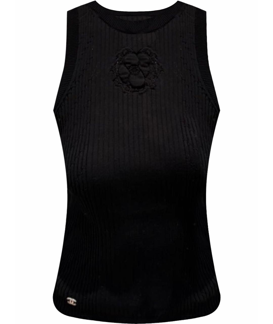 CHANEL Черная хлопко-эластановая майка, фото 1