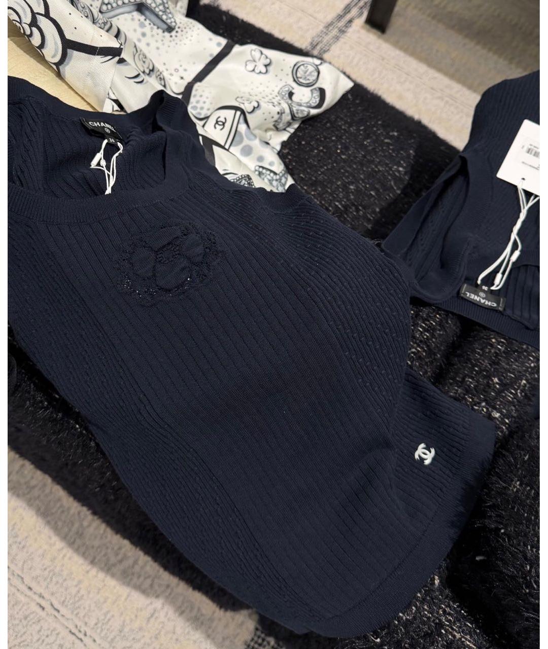 CHANEL Черная хлопко-эластановая майка, фото 3