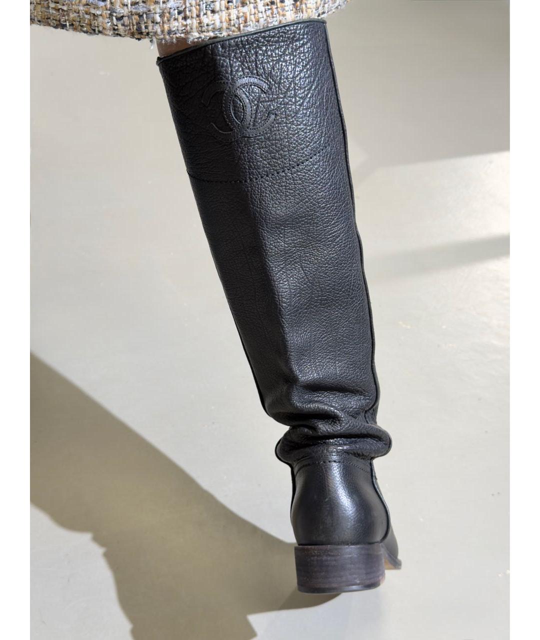CHANEL Черные кожаные сапоги, фото 5