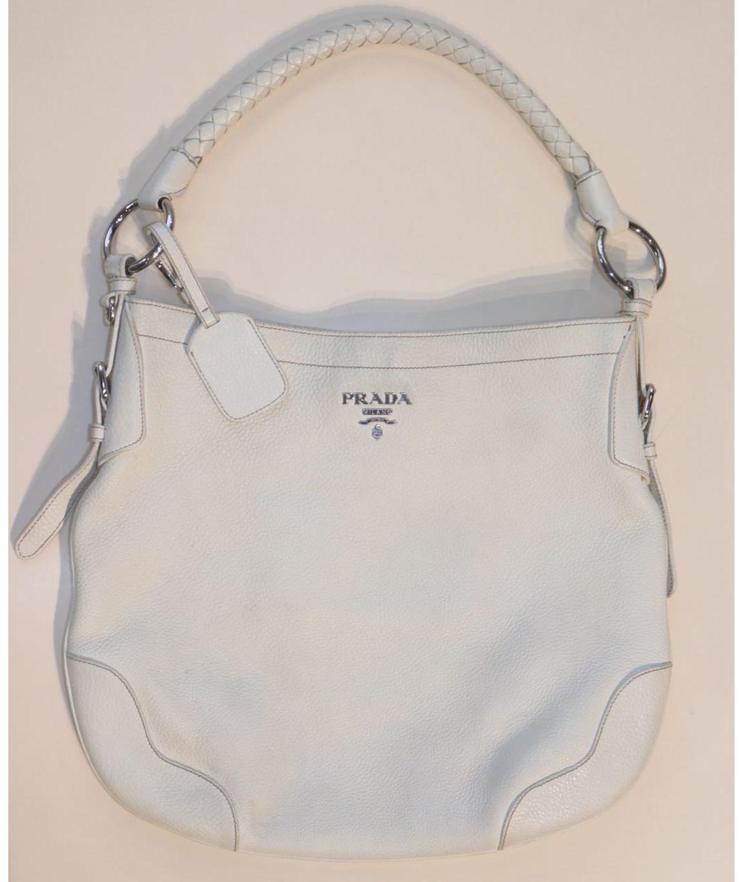 PRADA Белая кожаная сумка с короткими ручками, фото 2