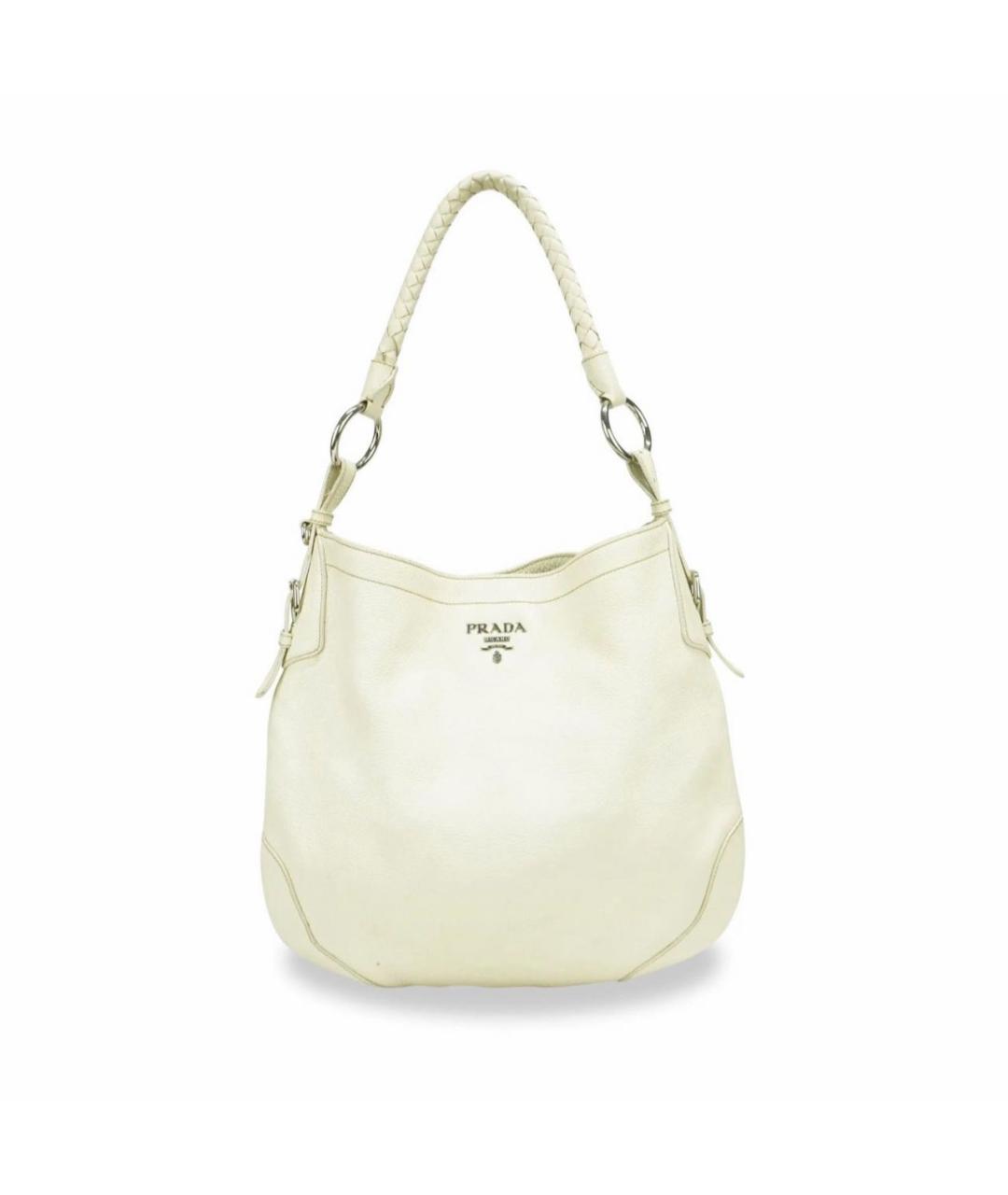 PRADA Белая кожаная сумка с короткими ручками, фото 1