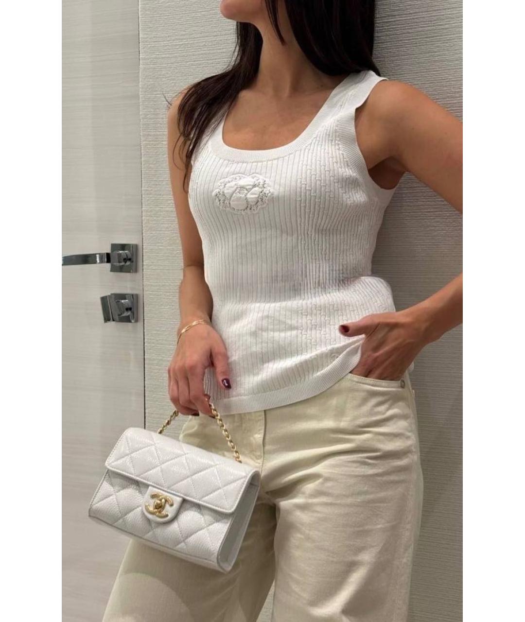 CHANEL Белая хлопко-эластановая майка, фото 2