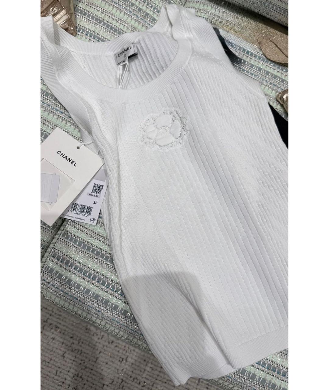CHANEL Белая хлопко-эластановая майка, фото 4