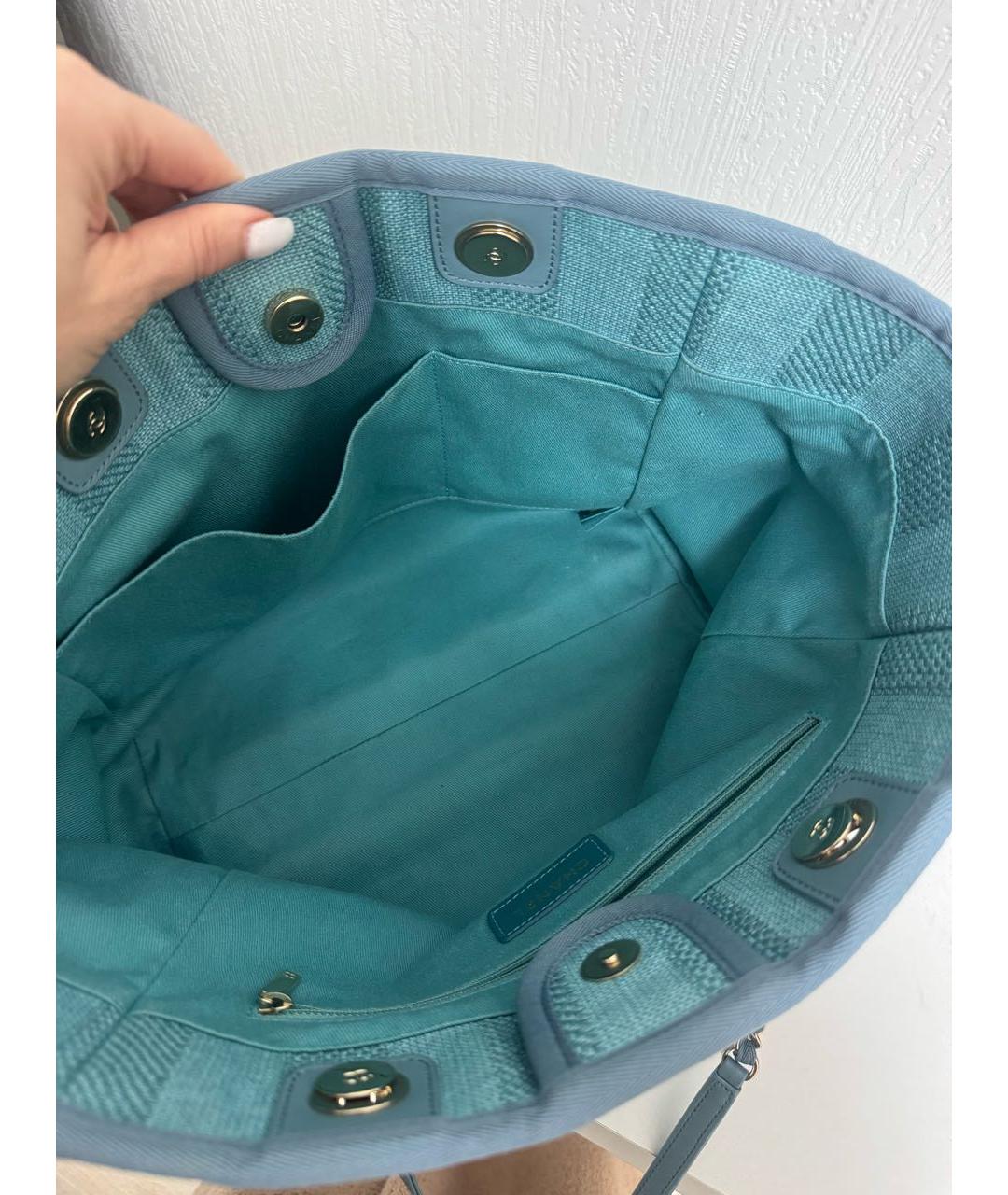 CHANEL Бирюзовая тканевая сумка через плечо, фото 6