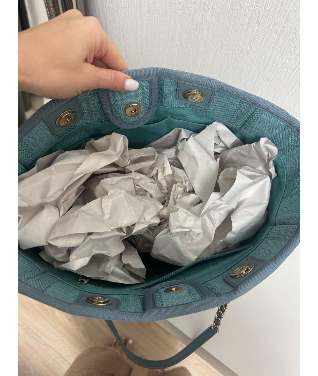 CHANEL Бирюзовая тканевая сумка через плечо, фото 4