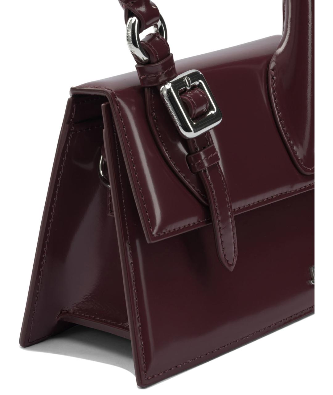 JACQUEMUS Бордовая кожаная сумка с короткими ручками, фото 4