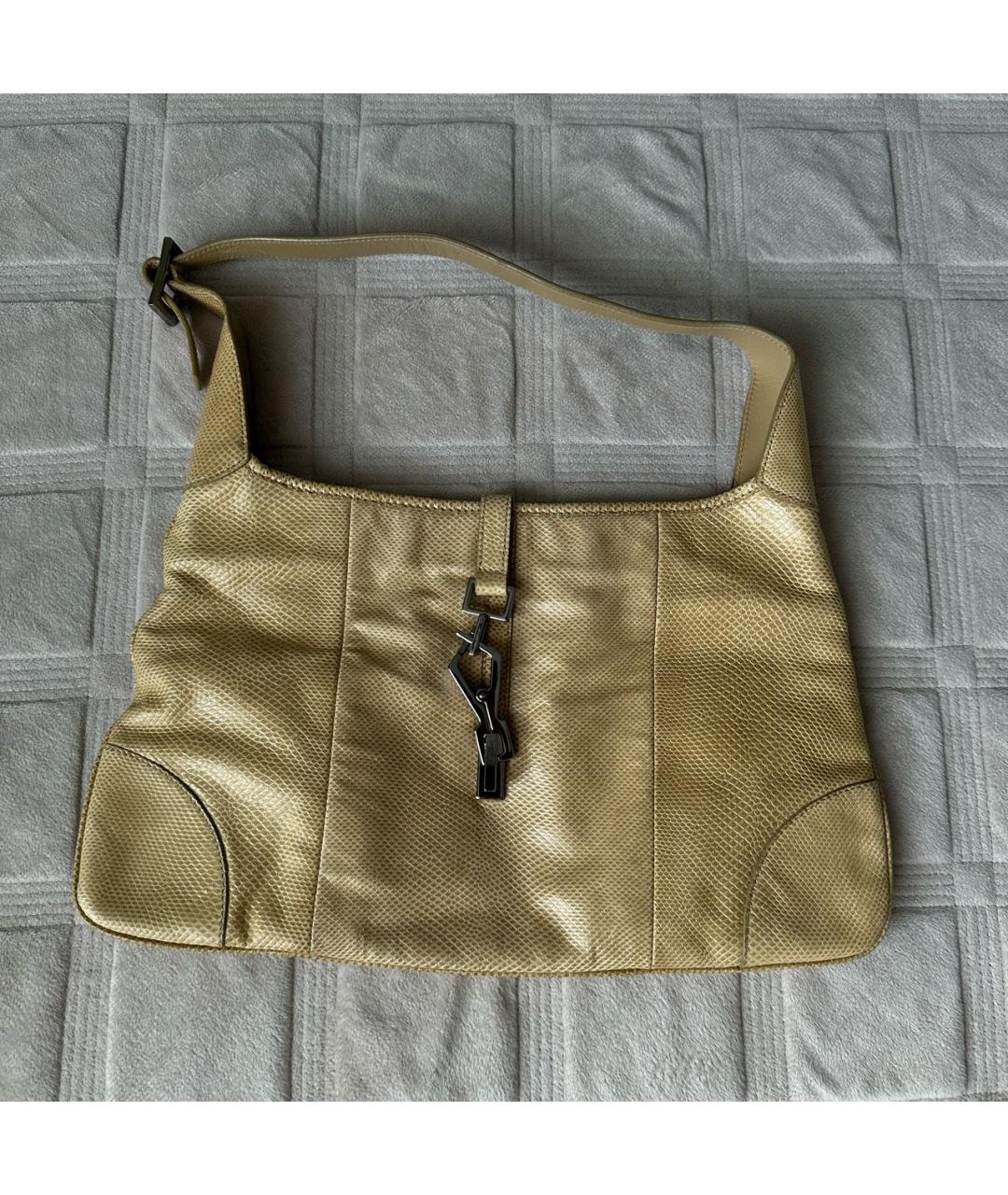 GUCCI Желтая сумка с короткими ручками из экзотической кожи, фото 8