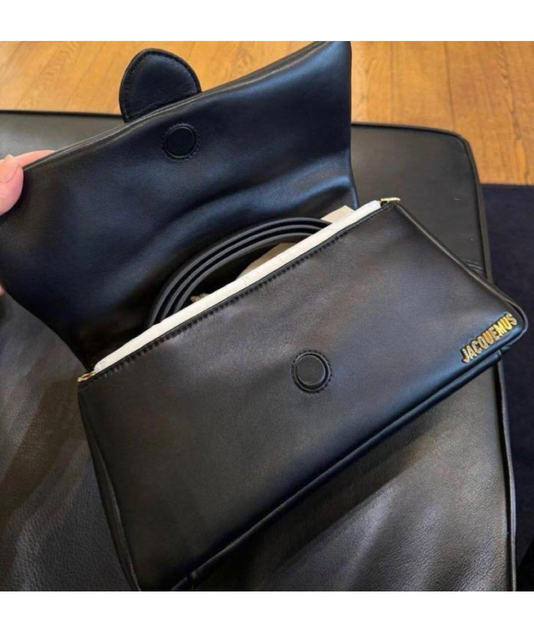 JACQUEMUS Черная кожаная сумка через плечо, фото 4