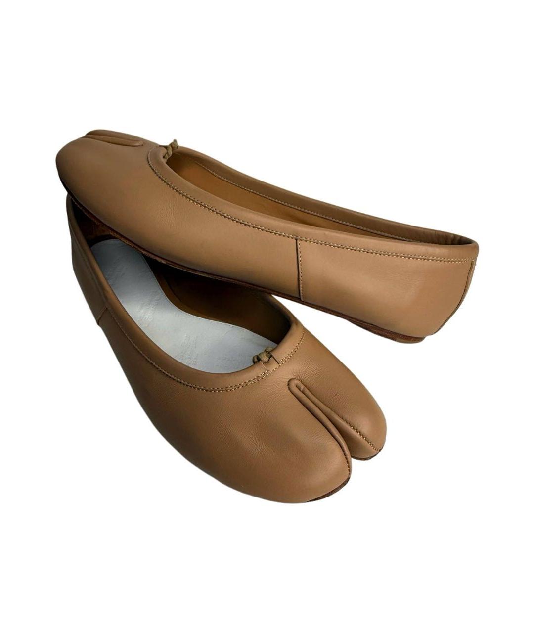 MAISON MARGIELA Бежевые кожаные балетки, фото 2