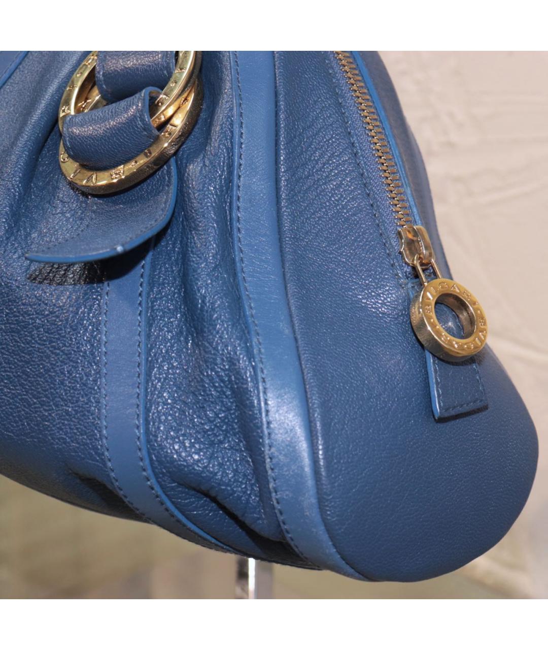 BVLGARI Синяя кожаная сумка с короткими ручками, фото 2