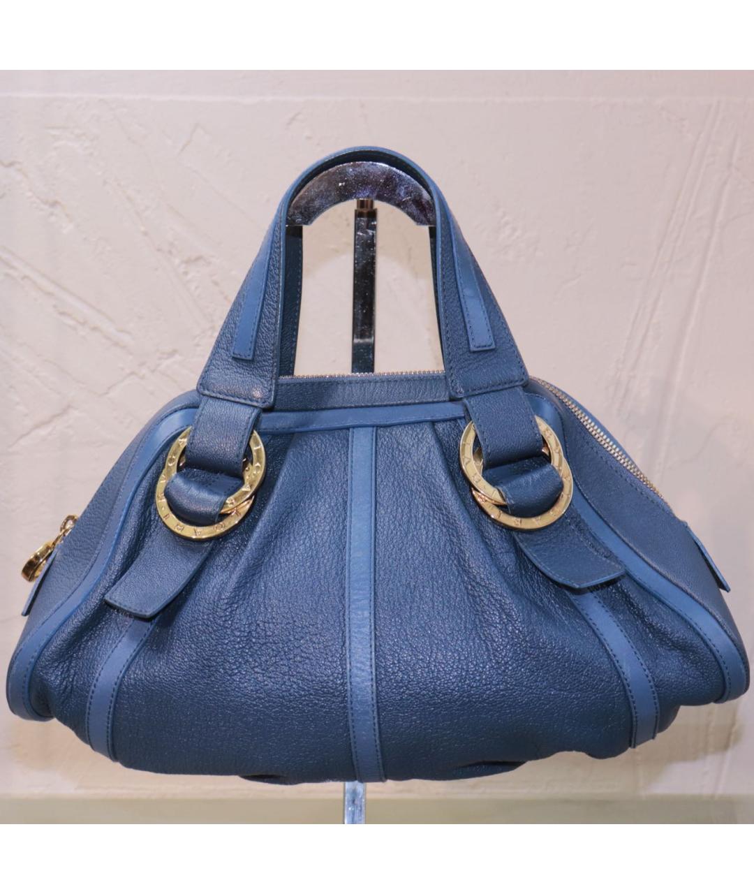 BVLGARI Синяя кожаная сумка с короткими ручками, фото 3