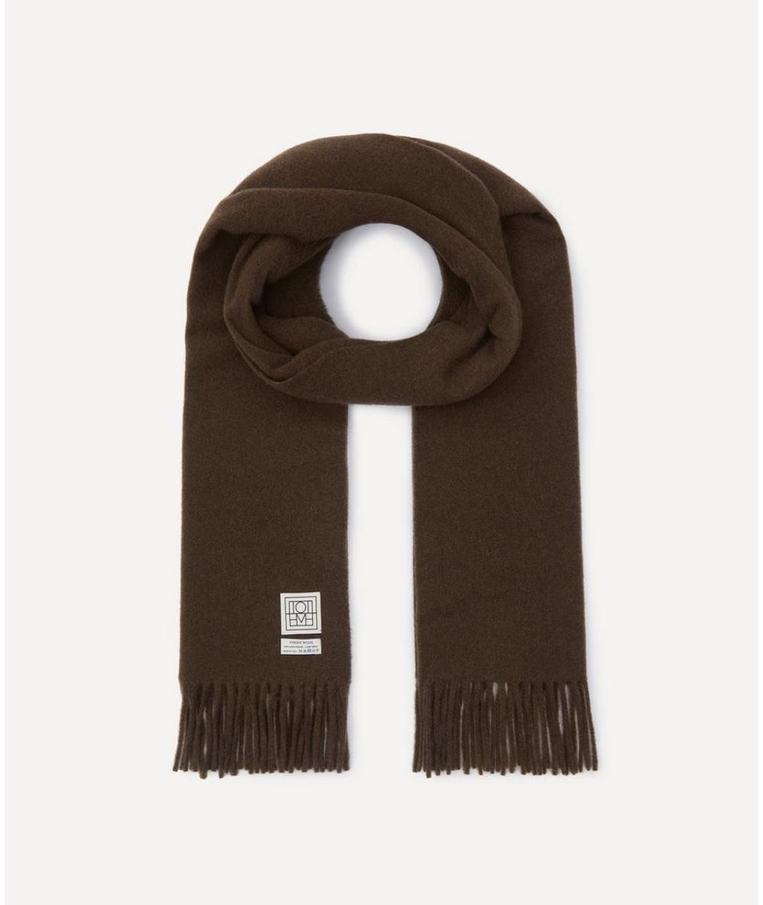 TOTEME Коричневый шерстяной шарф, фото 5