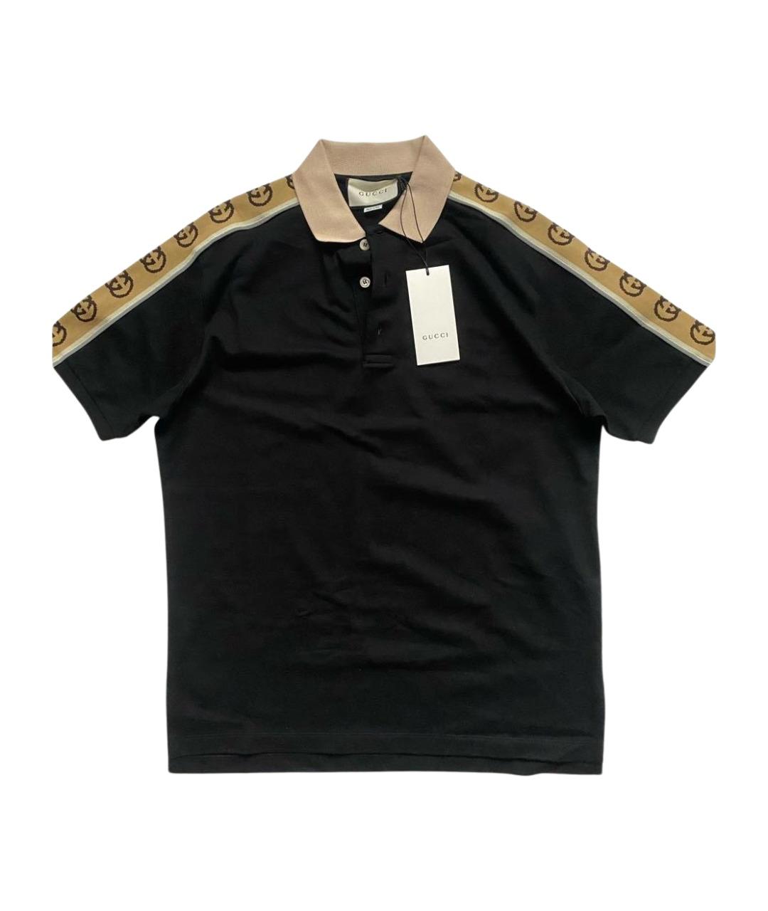 GUCCI Черное хлопко-эластановое поло с коротким рукавом, фото 1