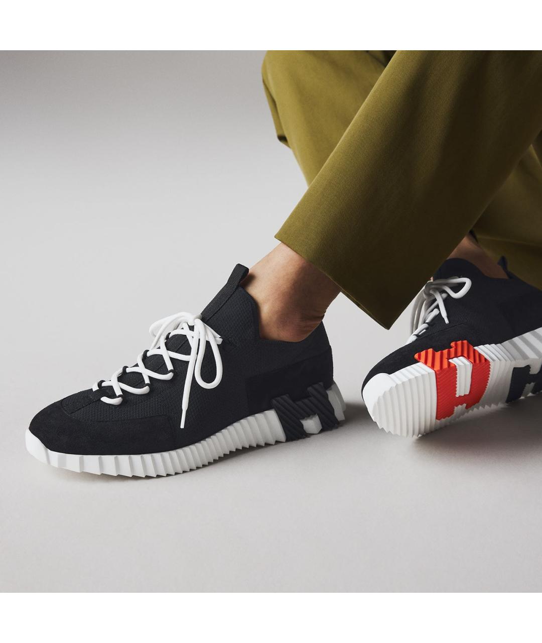 HERMES Черные текстильные низкие кроссовки / кеды, фото 3