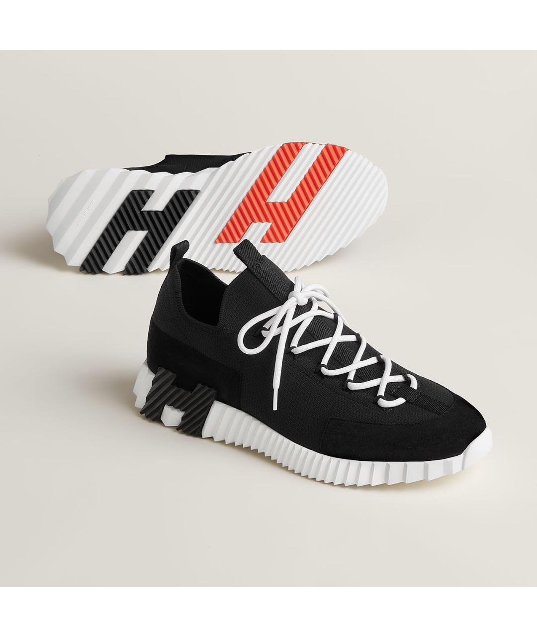 HERMES Черные текстильные низкие кроссовки / кеды, фото 2