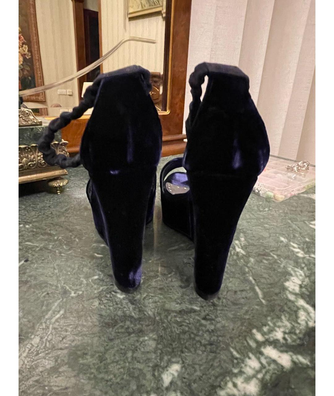 SAINT LAURENT Фиолетовые бархатные босоножки, фото 4
