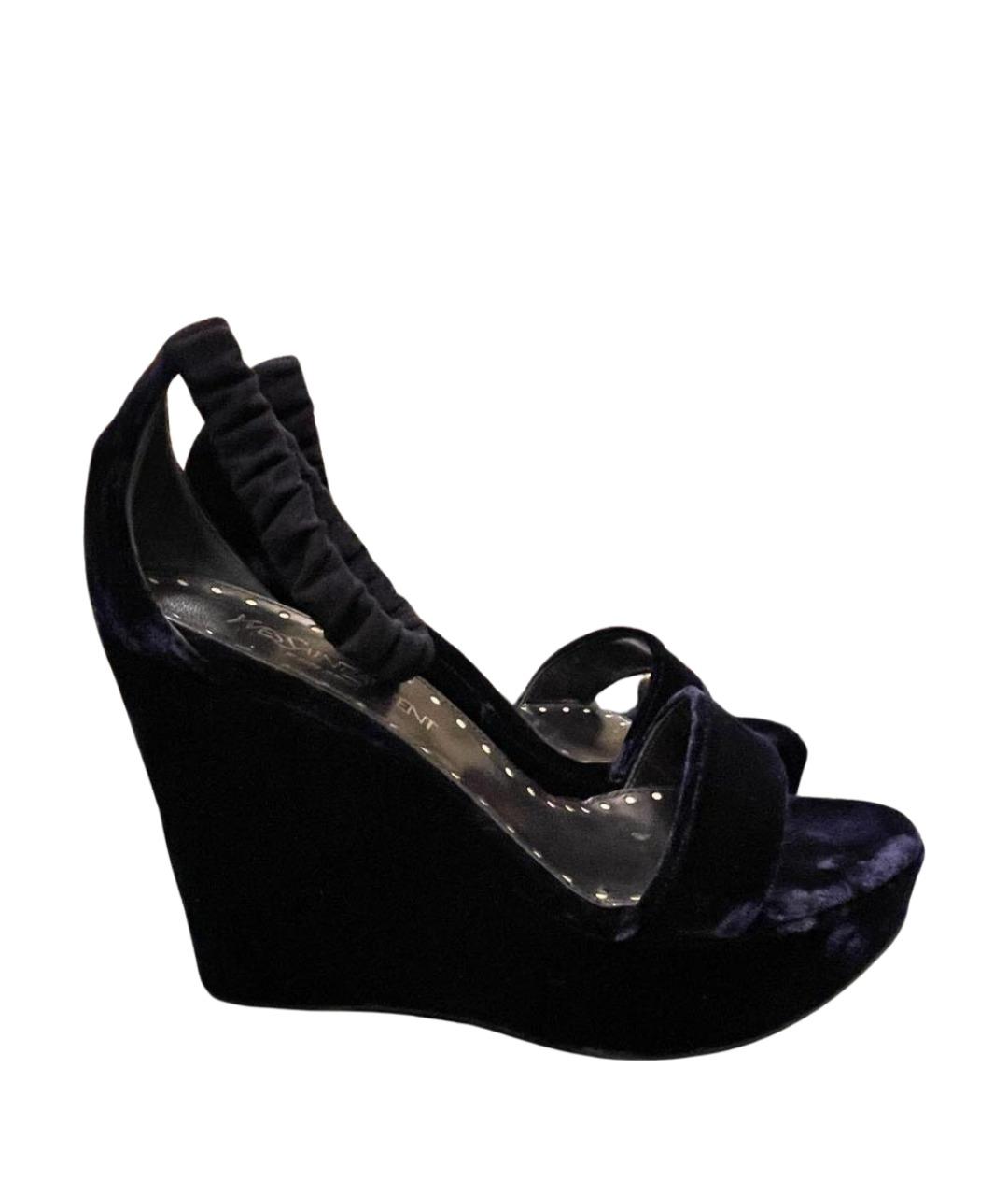 SAINT LAURENT Фиолетовые бархатные босоножки, фото 1